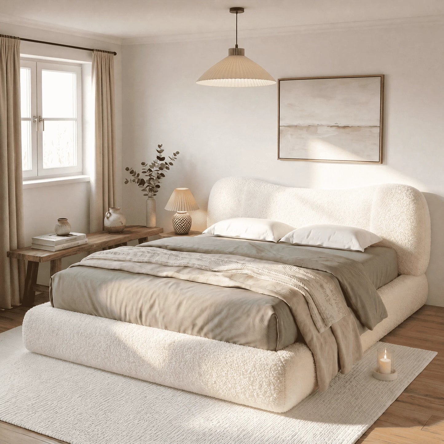 EnHomee Cloud Bed Frame With Detachable Headboard And Minimalist Design