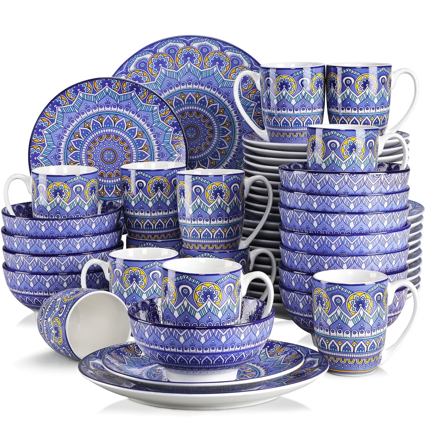 Malacasa Bohemian Mandala Ceramic Dinnerware Set With Plates And Mugs