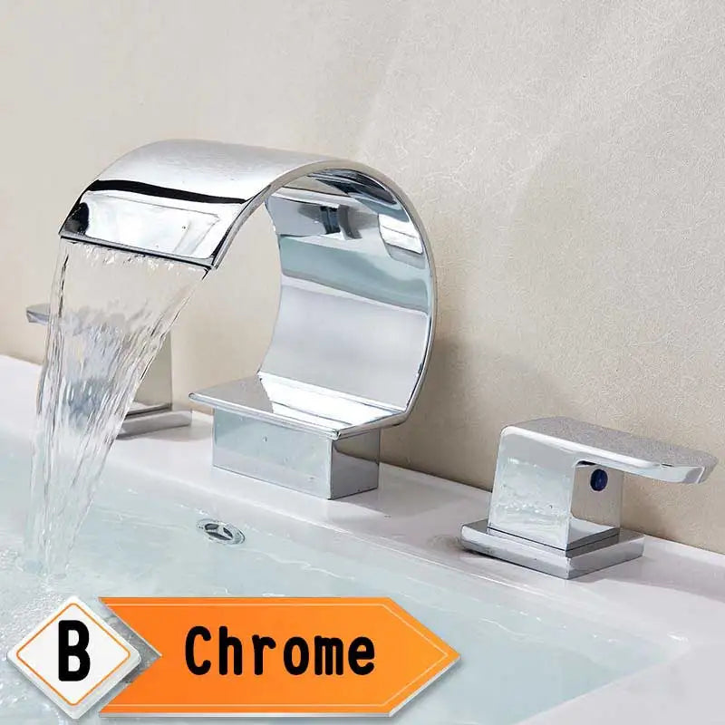 Rozin Waterfall Widespread Basin Faucet With Crystal Handles
