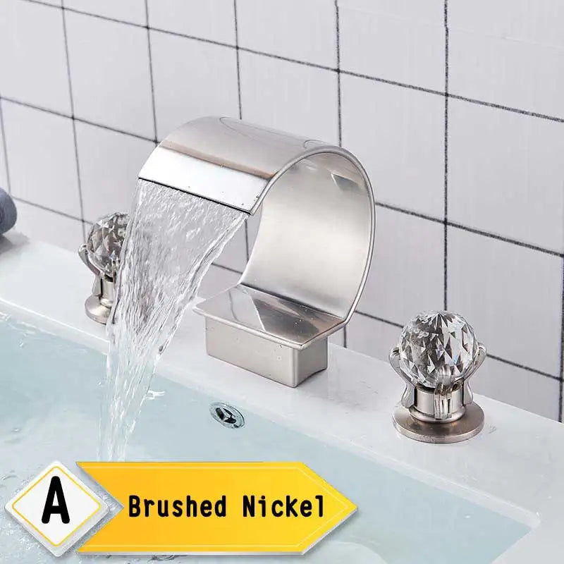 Rozin Waterfall Basin Faucet With Crystal Handles Widespread Deck Mounted