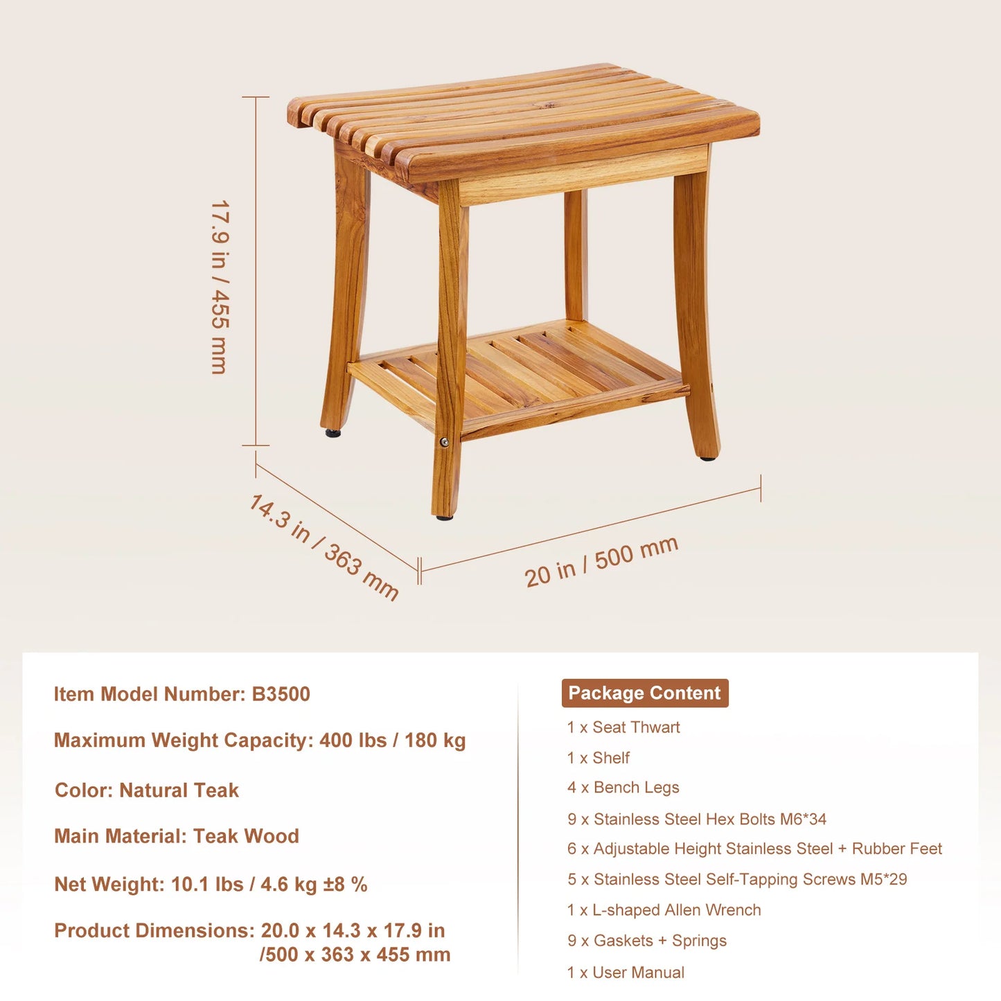 SucceBuy Bamboo Shower Bench With Storage Shelf Waterproof