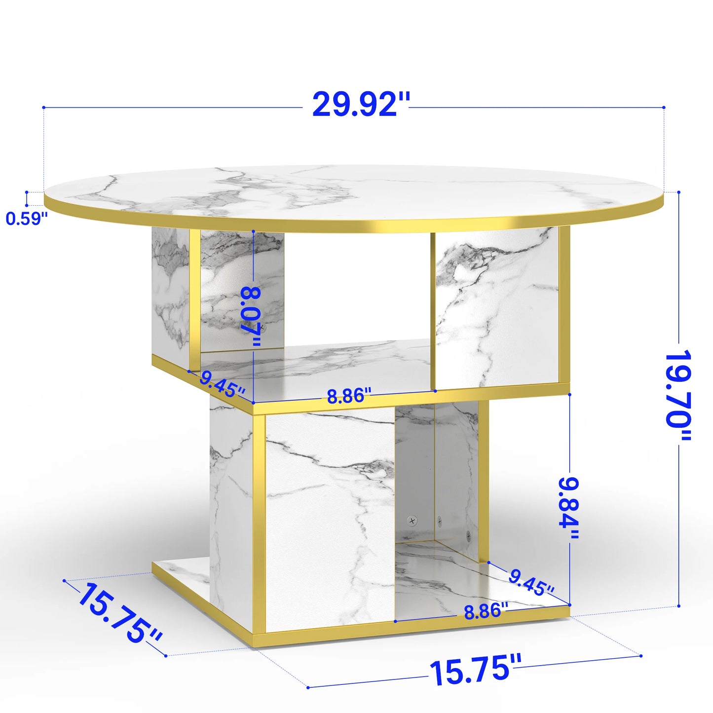 MERRONIX 3-Tier Round Coffee Table With Storage, Modern Metal Frame