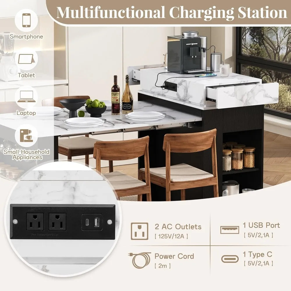 Extendable Dining Table With Folding Top And Power Outlet
