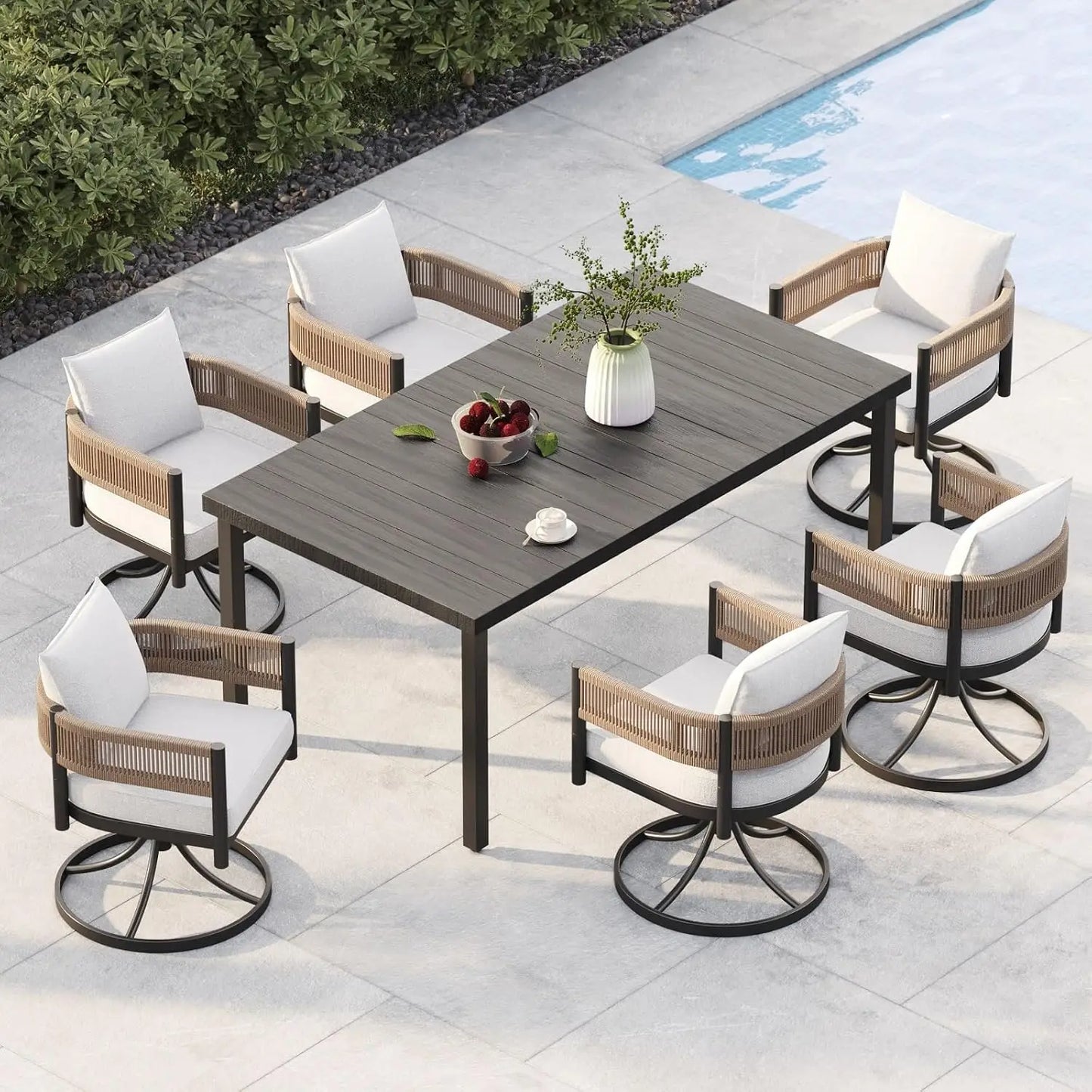 Outdoor Dining Set for Patio Table and Woven Metal Chairs