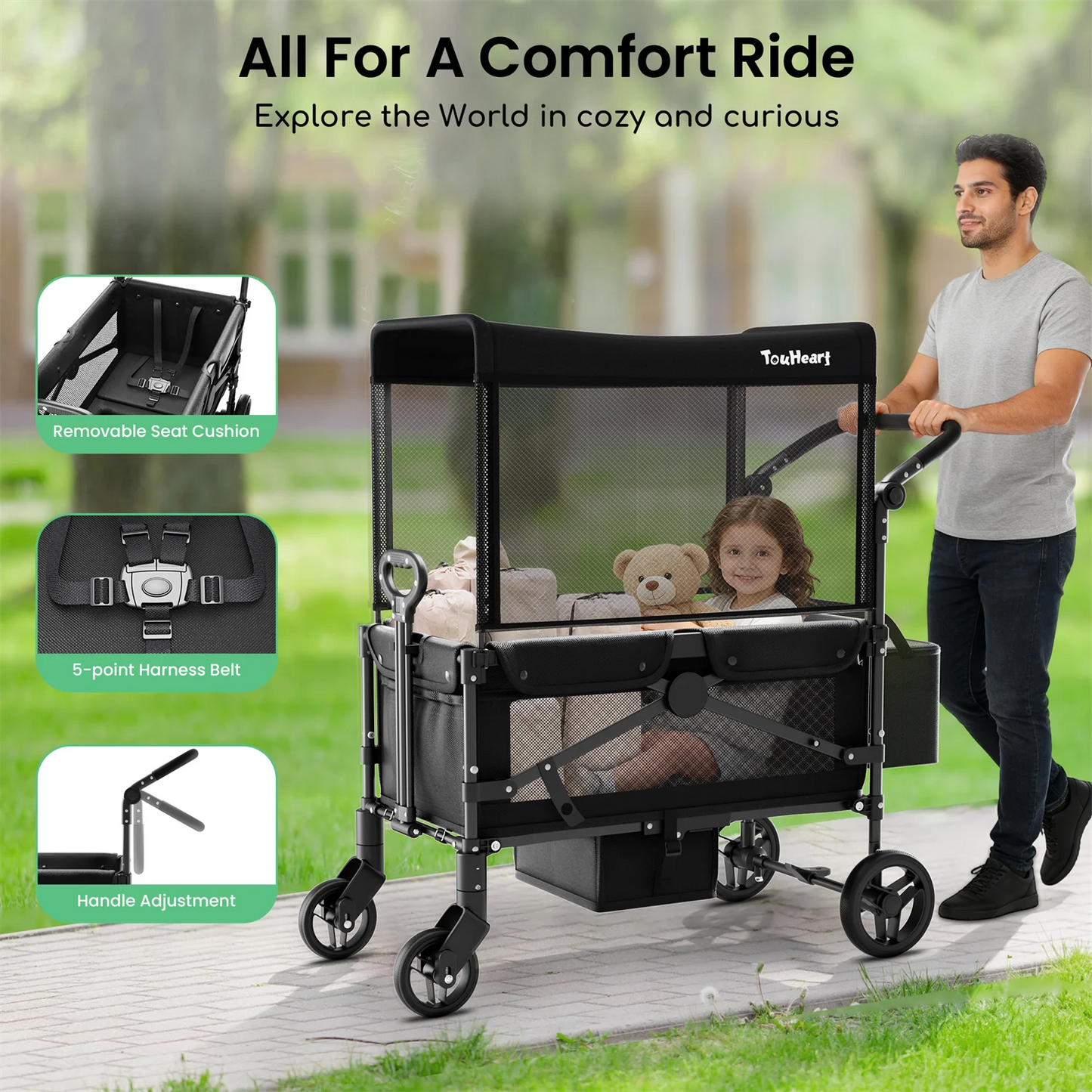 TouHeart 2 Seat Wagon Stroller All Terrain Foldable With Canopy
