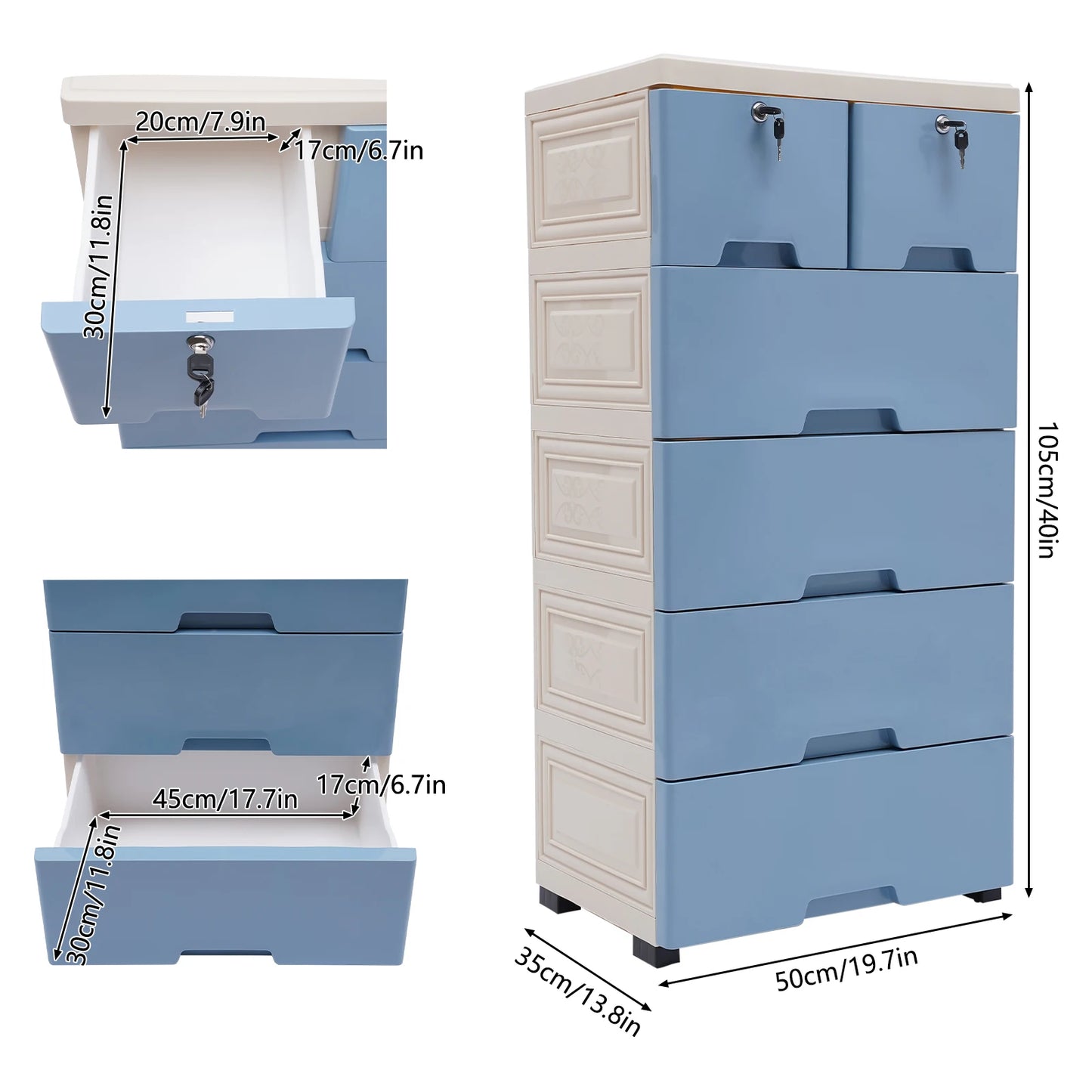 Six-Drawer Plastic Dresser Organizer For Home Office Bedroom