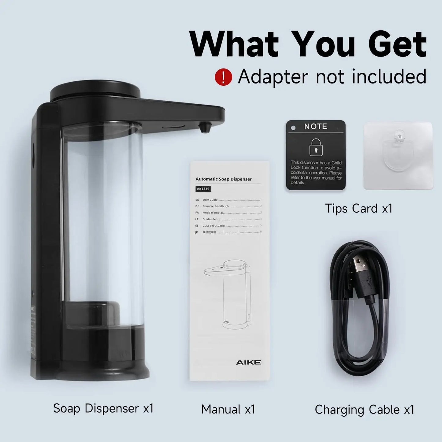AIKE Automatic Liquid Soap Dispenser USB Rechargeable Wall Mount