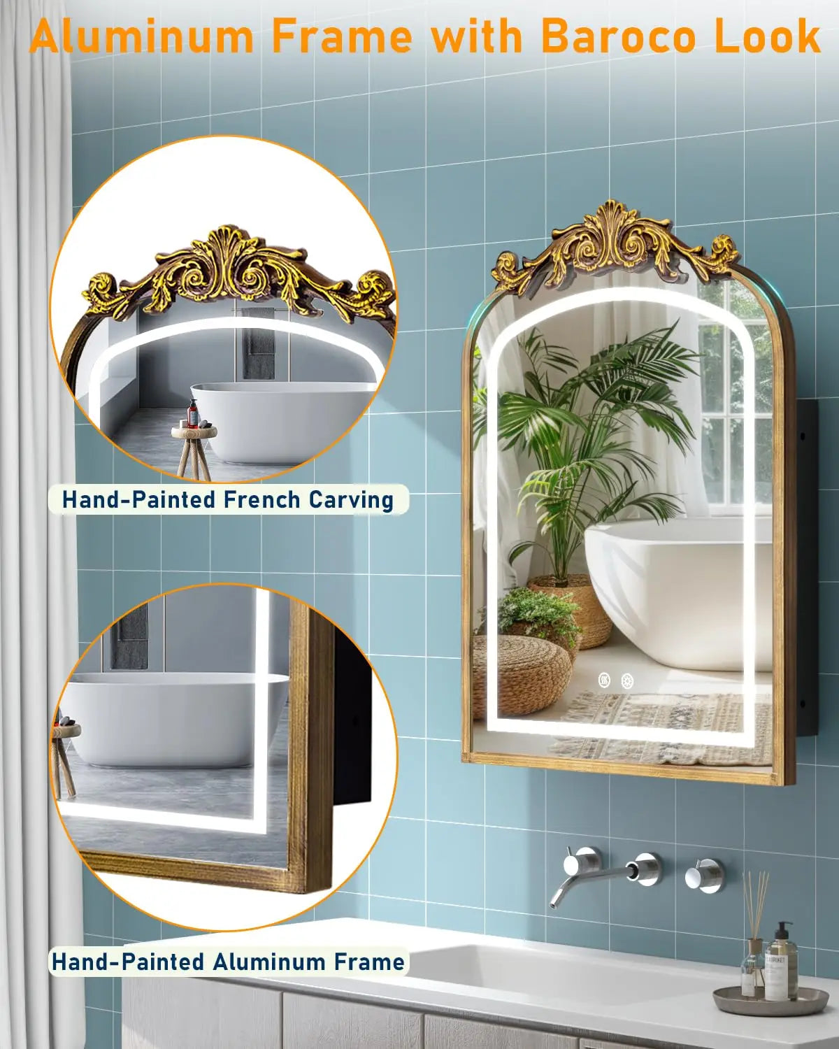 LED Bathroom Medicine Cabinet With Mirror Baroque Style Dimmable Lighting