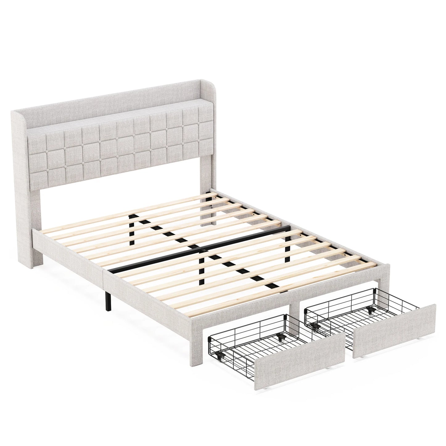 MCQ Bed Frame With Headboard And 2 Underbed Storage Drawers