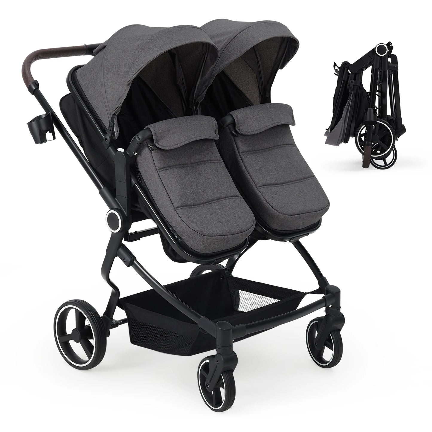 Lightweight Tandem Double Stroller With Compact Fold And Canopy