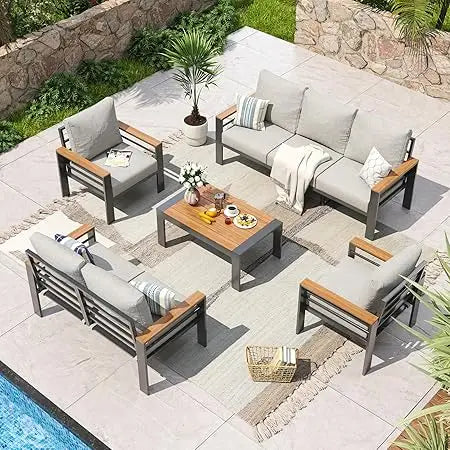 Aluminum Patio Furniture Set With Cushioned Seating And Waterproof Cover