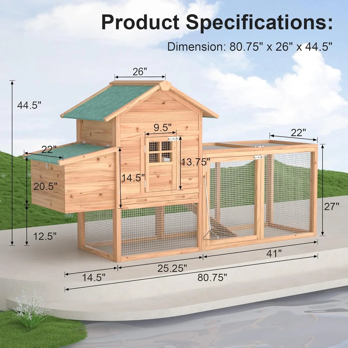 Outdoor Wooden Chicken Coop With Weather Resistant Roof
