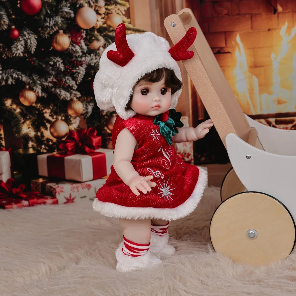 Cloveray Vinyl Christmas Reindeer Reborn Baby Doll With Freckles