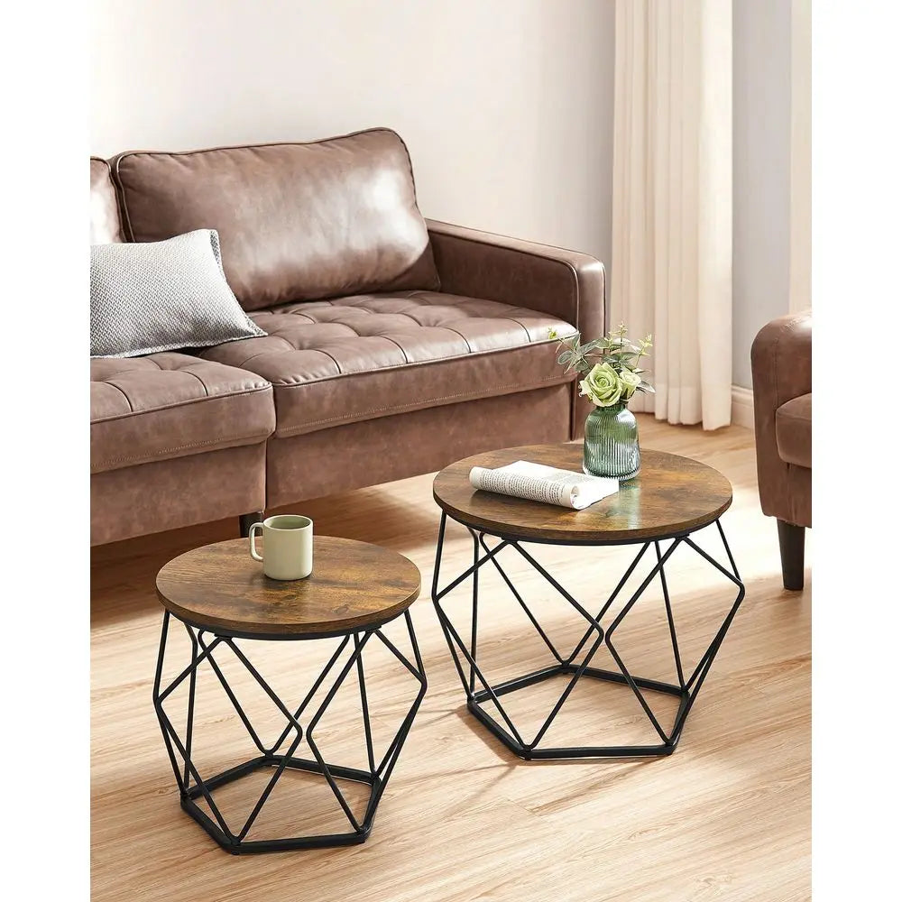 Round Coffee Table Set Of 2 With Steel Frame For Living Room