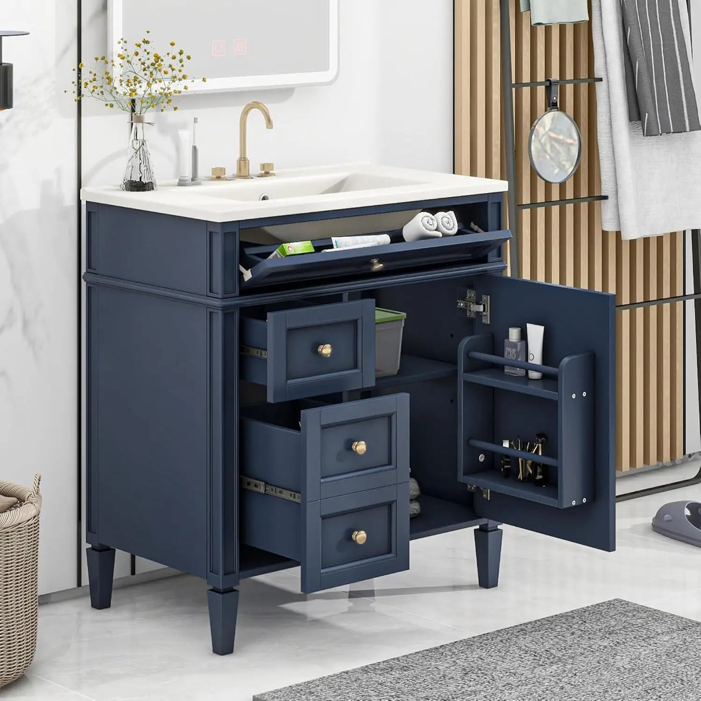 Modern Freestanding Bathroom Vanity With Ceramic Sink Storage Cabinet