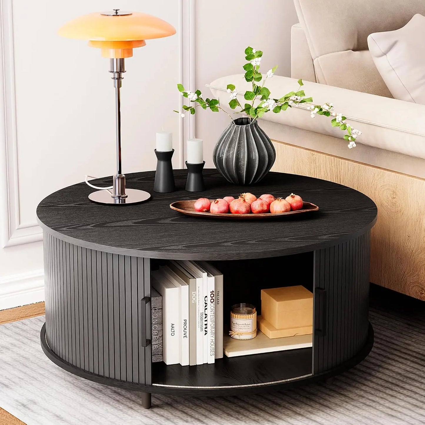Modern Round Coffee Side Table Set Faux Marble Wooden Top