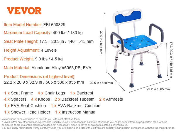 SucceBuy Swivel Shower Chair 360 Degree Adjustable With Armrests