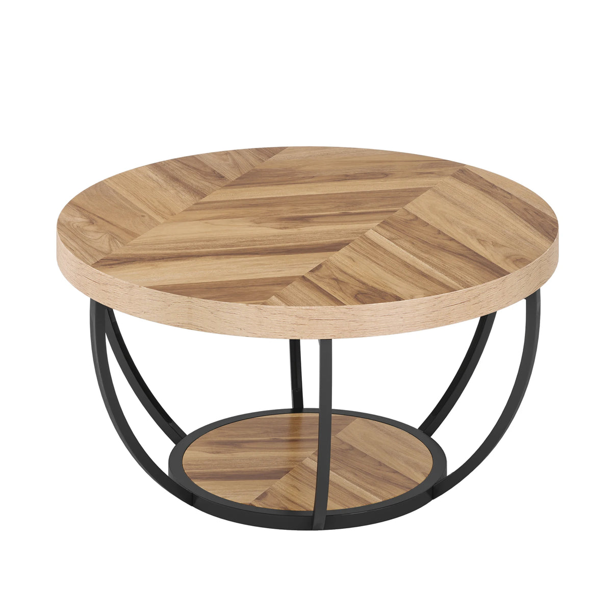 Tribesigns Round Industrial Coffee Table With Two Tier Storage