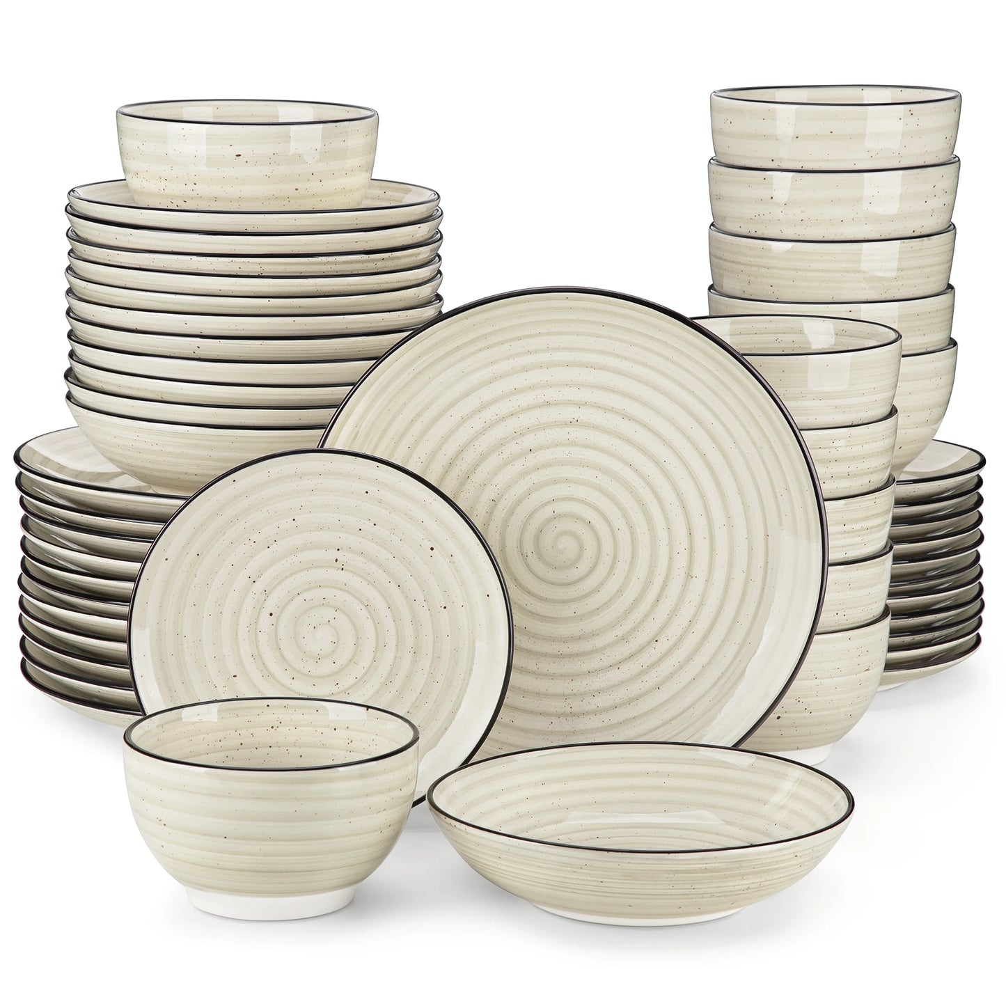 Malacasa Ceramic Dinnerware Set With Handpainted Spiral Pattern Plates