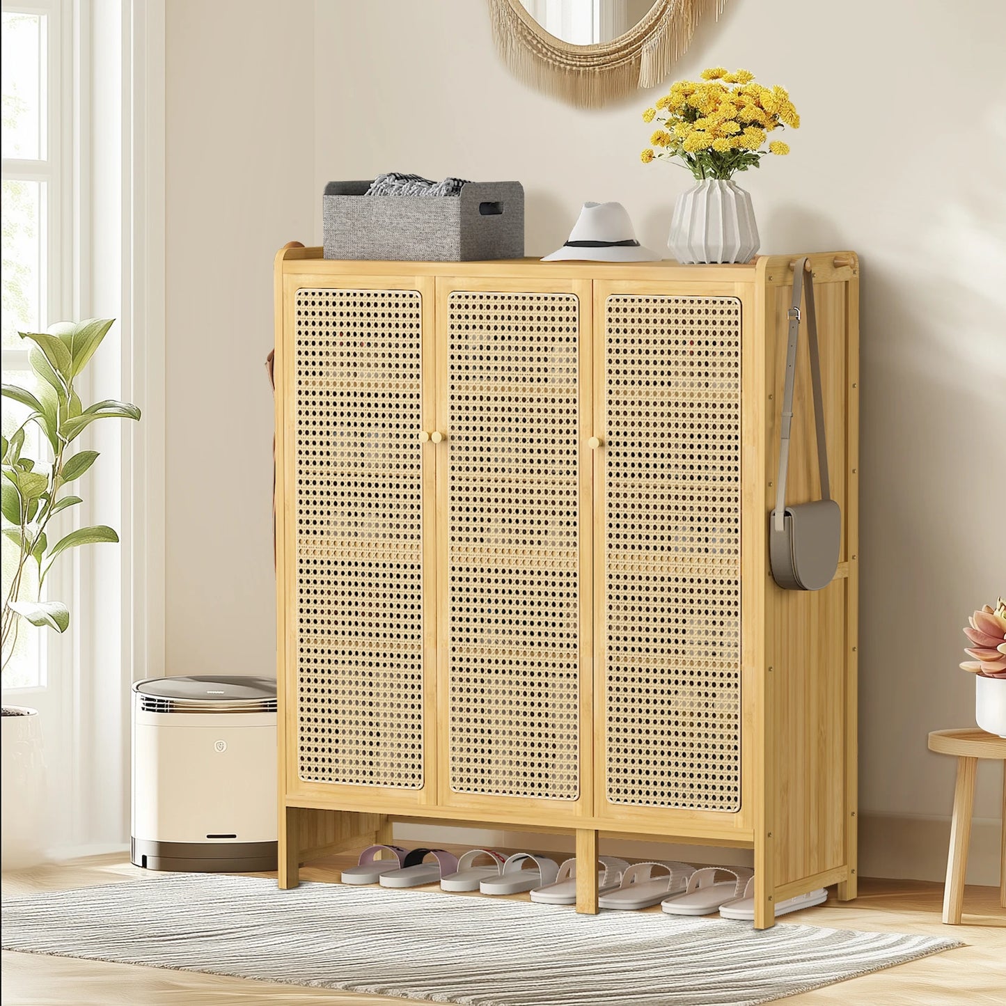 Wisfor Bamboo Shoes Rack Organizer Cabinet With Doors Six Tiers