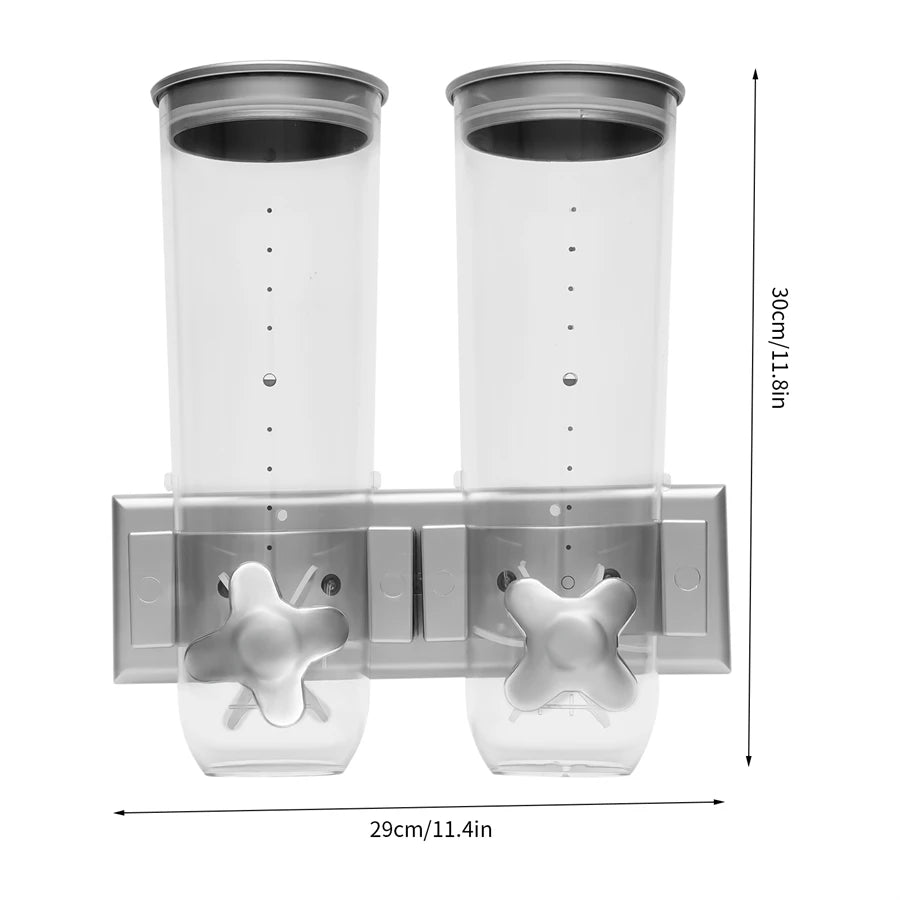 Wall Mounted Two Barrel Cereal Dispenser For Grains And Rice