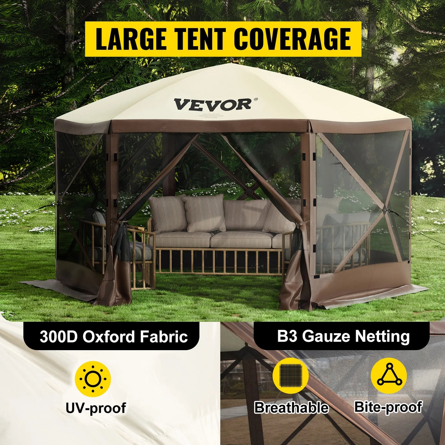 SucceBuy Pop-Up Camping Gazebo Canopy Shelter Six-Sided Shade