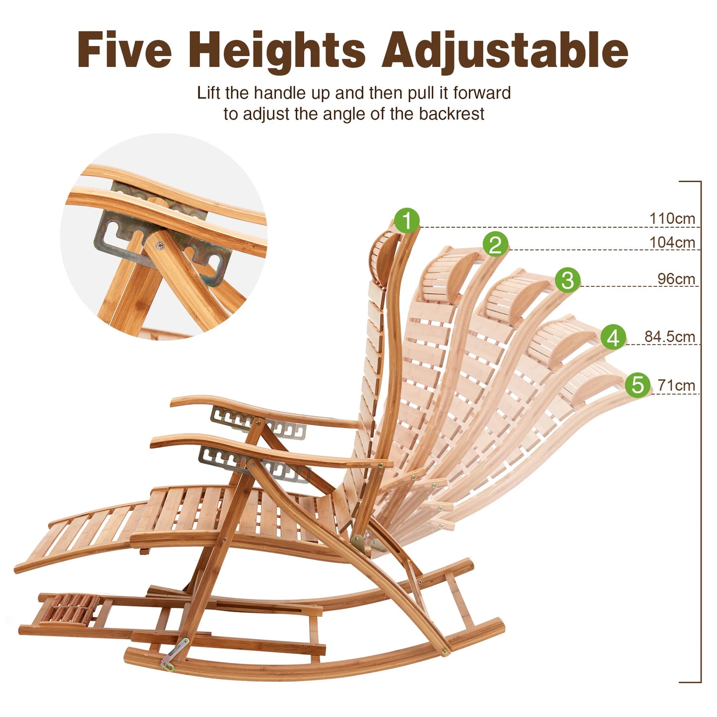 Bamboo Heavy Duty Folding Rocking Chair for Indoor Outdoor Use