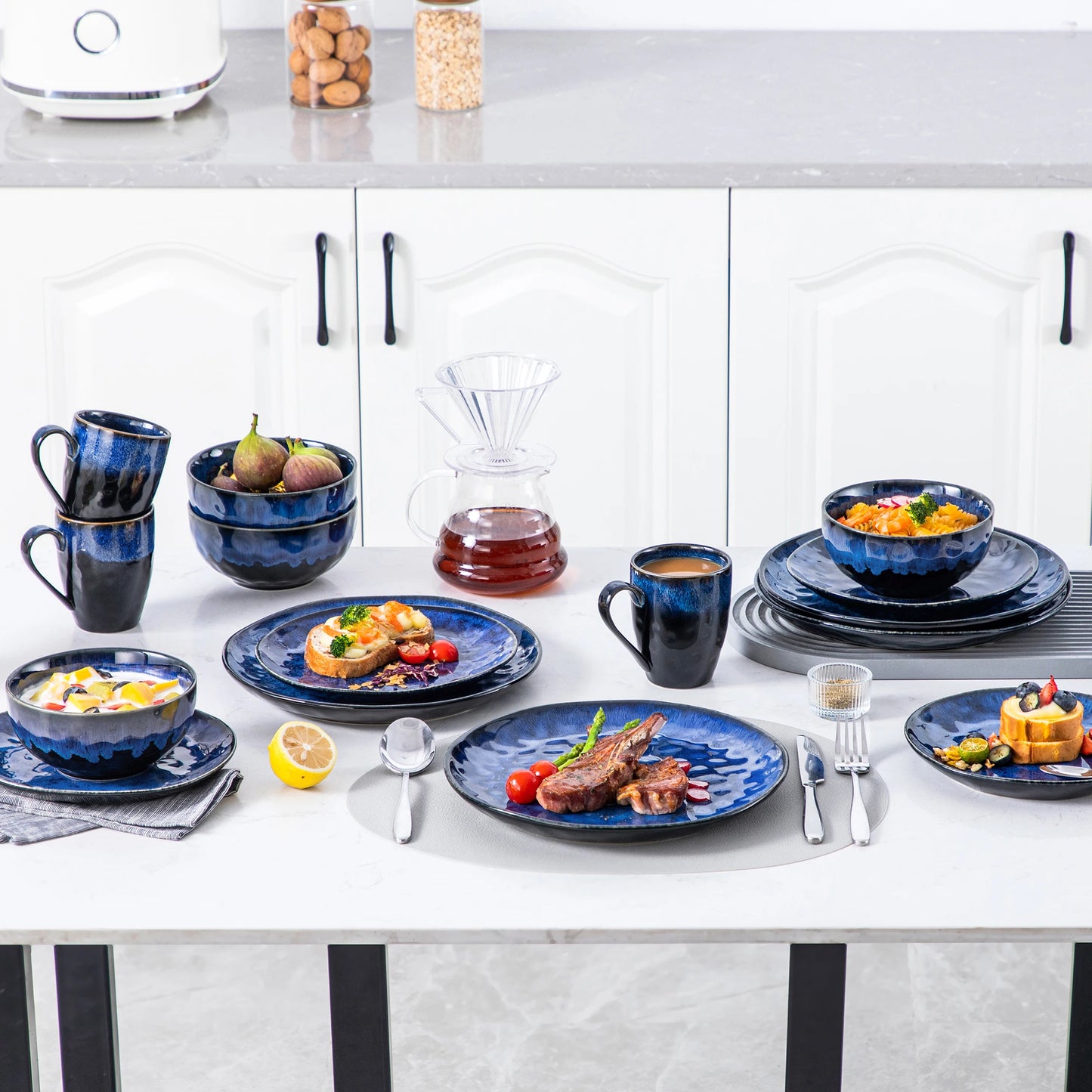 Malacasa Ceramic Dinner Set With Kiln Change Glaze Finish