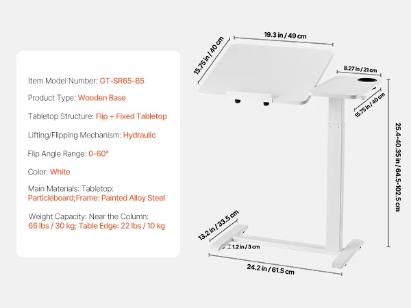 VEVOR Overbed Table With Swivel Casters Height And Angle Adjustable