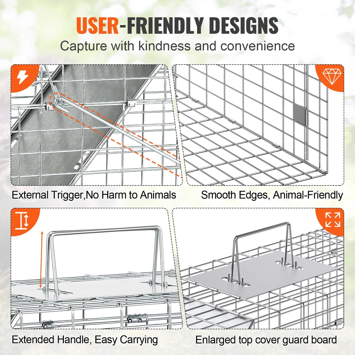 SucceBuy Humane Live Animal Cat Trap With Foldable Iron Cage