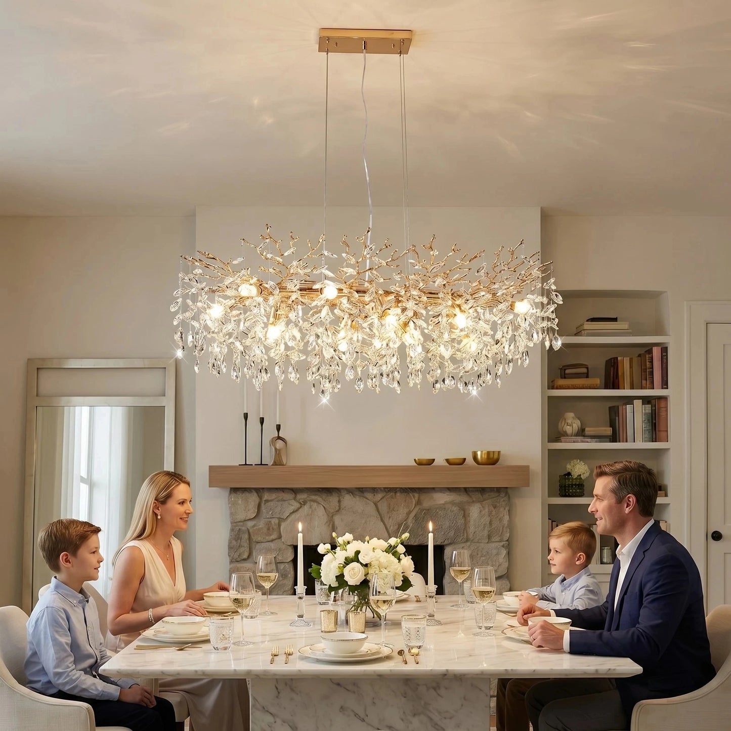 Arlgsite Tree Shaped Crystal Chandelier Dimmable Lighting Fixture