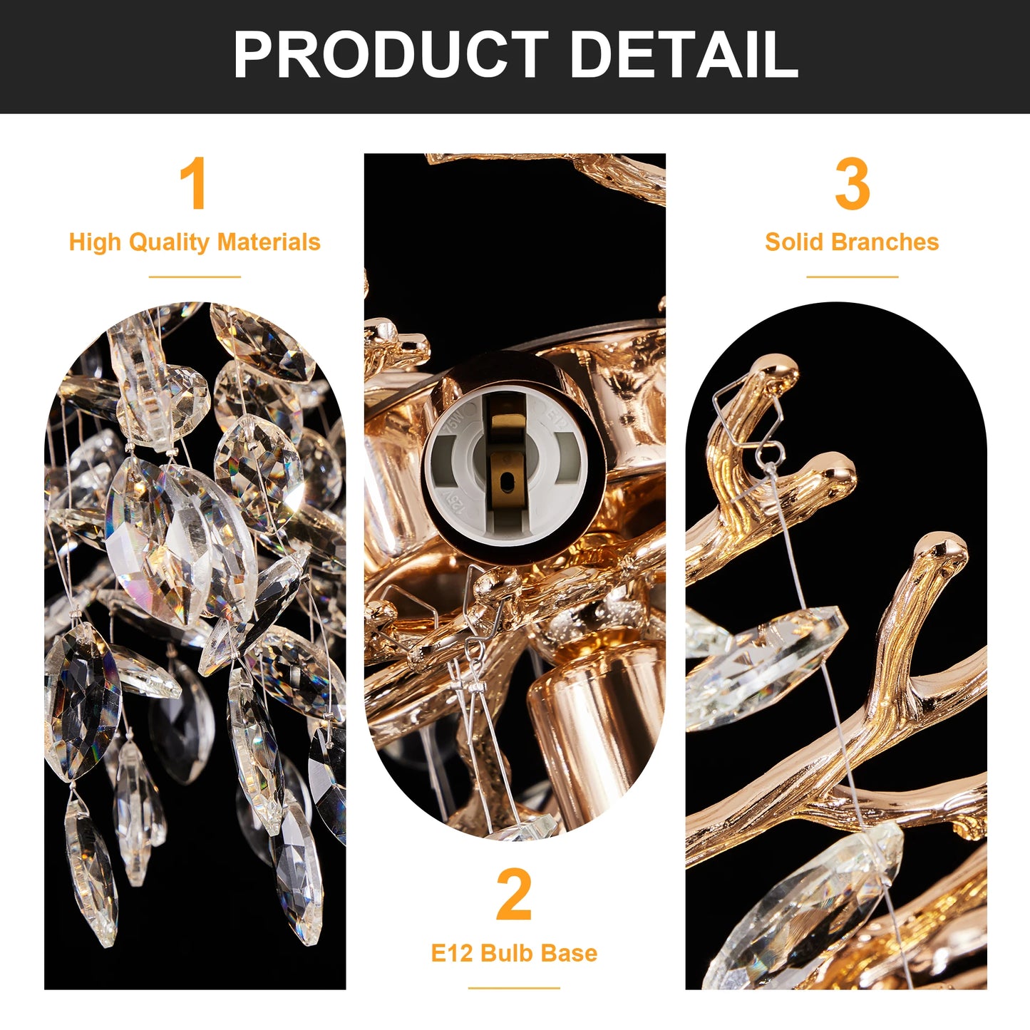 Arlgsite Tree Shaped Crystal Chandelier Dimmable Lighting Fixture