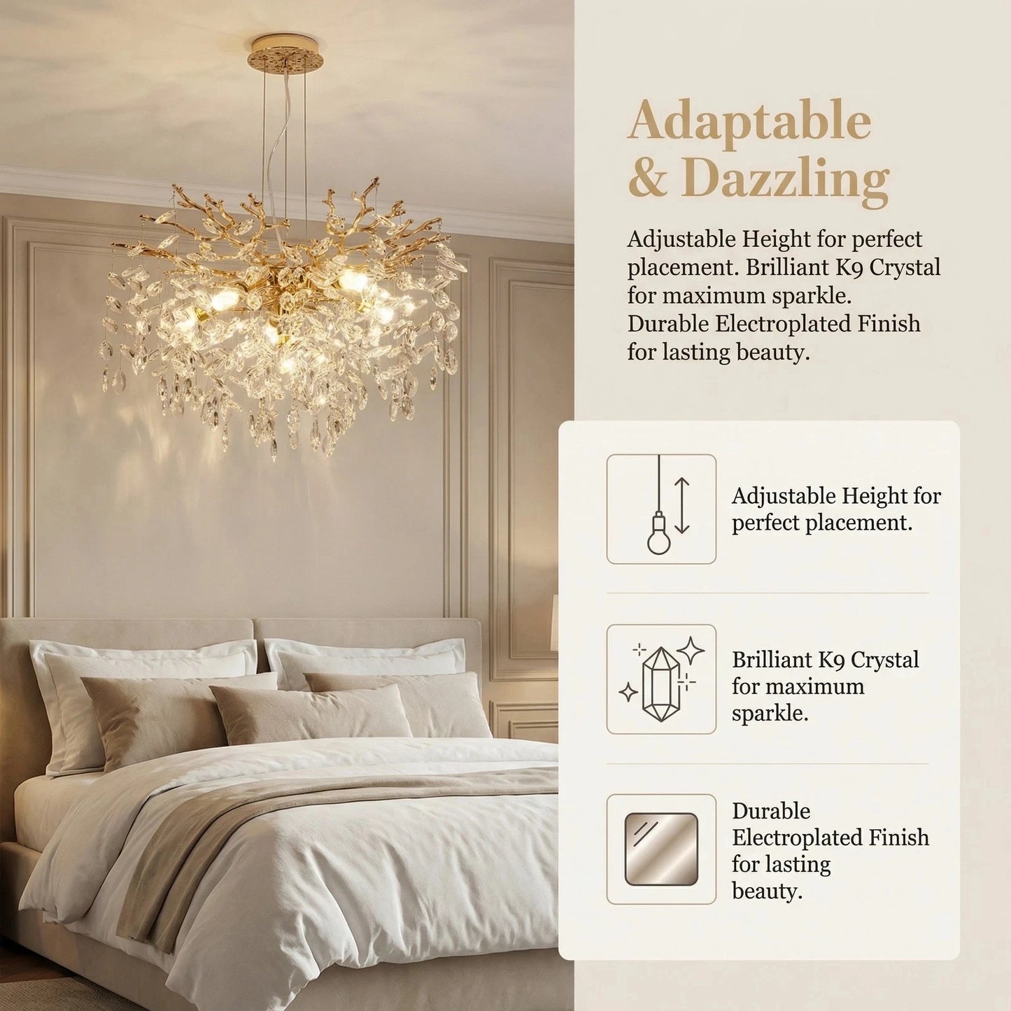 ARLGSITE 6 Bulb Modern Branch Crystal Chandelier With E12 Base