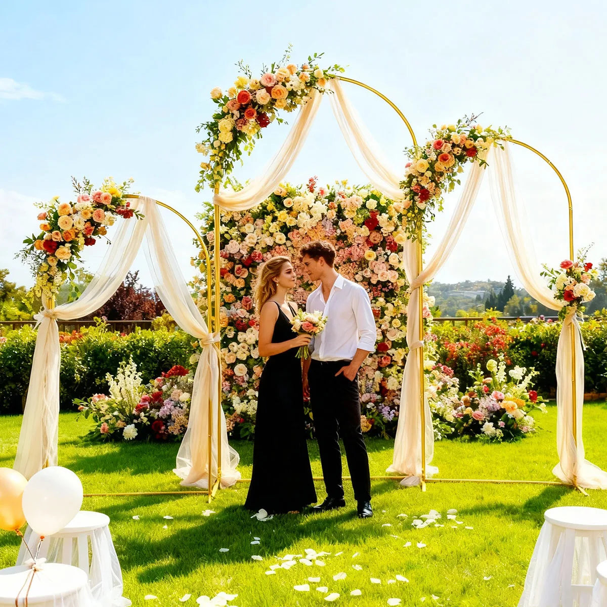 Golden Metal Arch Backdrop Stand Kit For Parties And Weddings