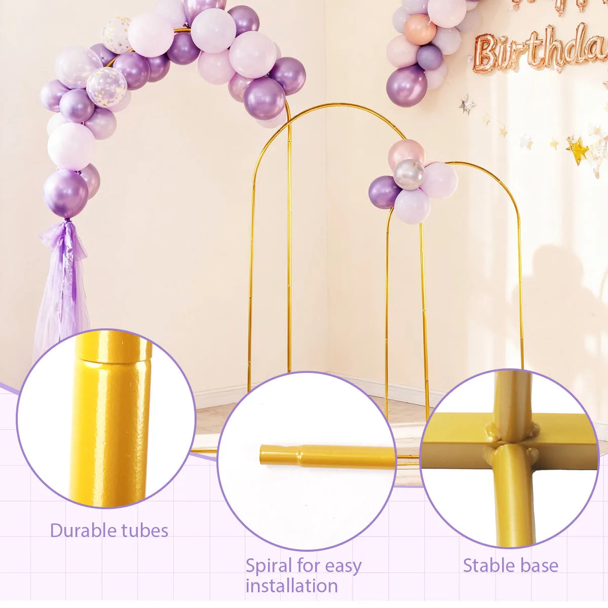 Golden Metal Arch Backdrop Stand Kit For Parties And Weddings