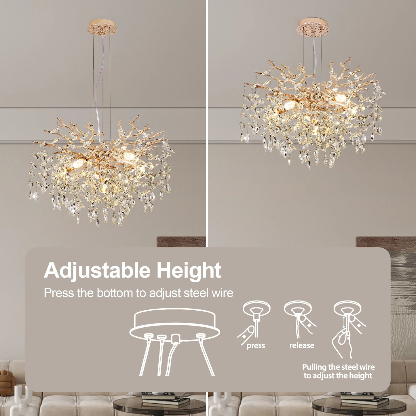 ARLGSITE 6 Bulb Modern Branch Crystal Chandelier With E12 Base