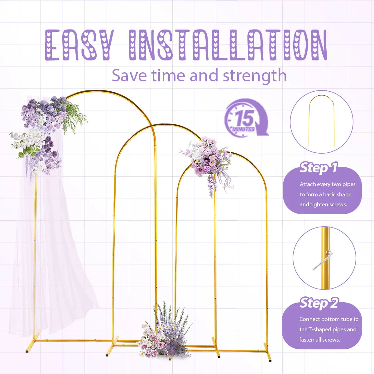 Golden Metal Arch Backdrop Stand Kit For Parties And Weddings