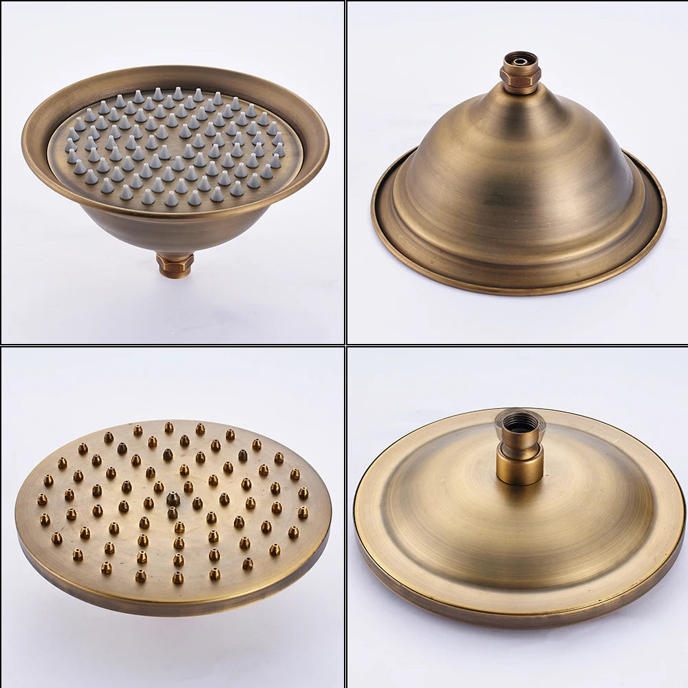 Rozin Antique Brass Wall Mount Dual Handle Shower Faucet Set Handshower Shelf