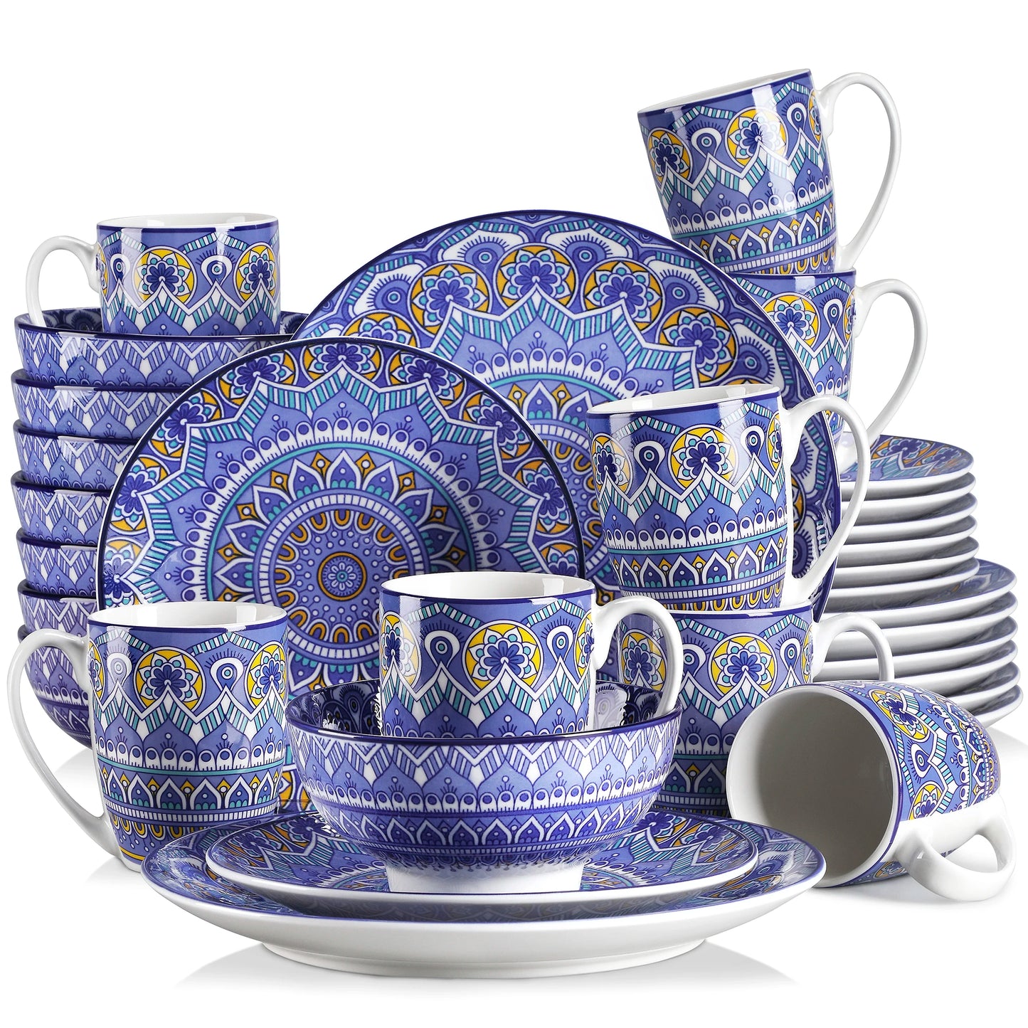 Malacasa Bohemian Mandala Porcelain Dinnerware Set 16 32 48 Piece