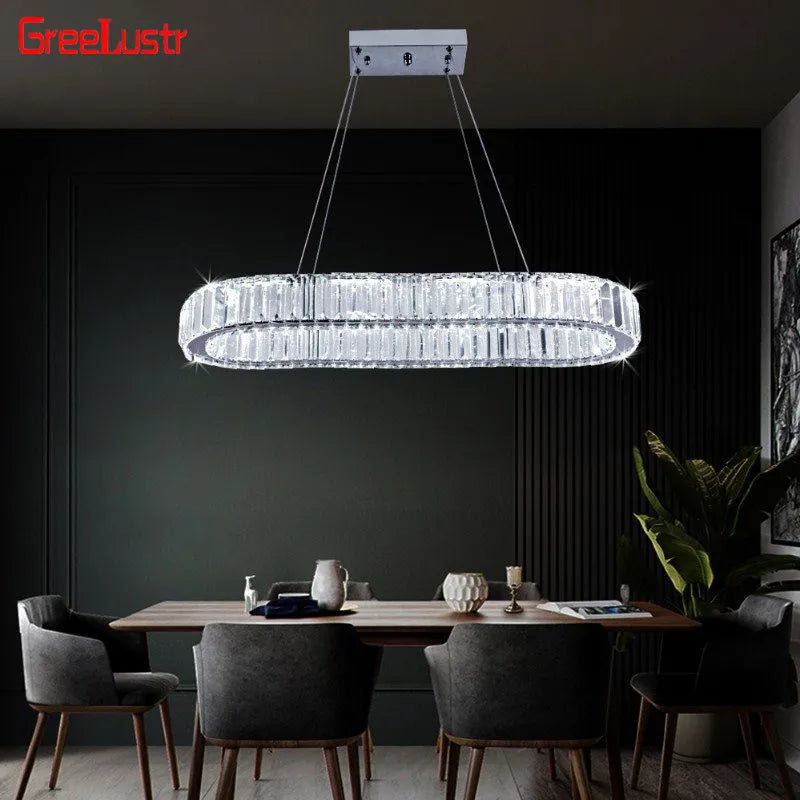 GreeLustr Modern Stainless Steel Crystal Pendant Chandelier Dining Room