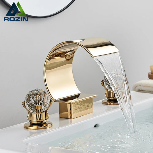 Rozin Waterfall Widespread Basin Faucet With Crystal Handles