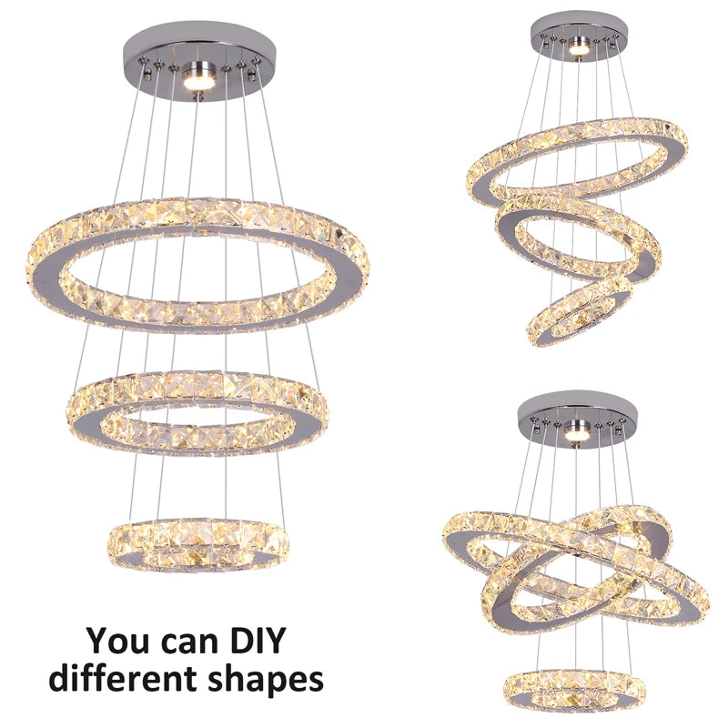 GreeLustr Modern Stainless Steel Crystal Pendant Chandelier Dining Room