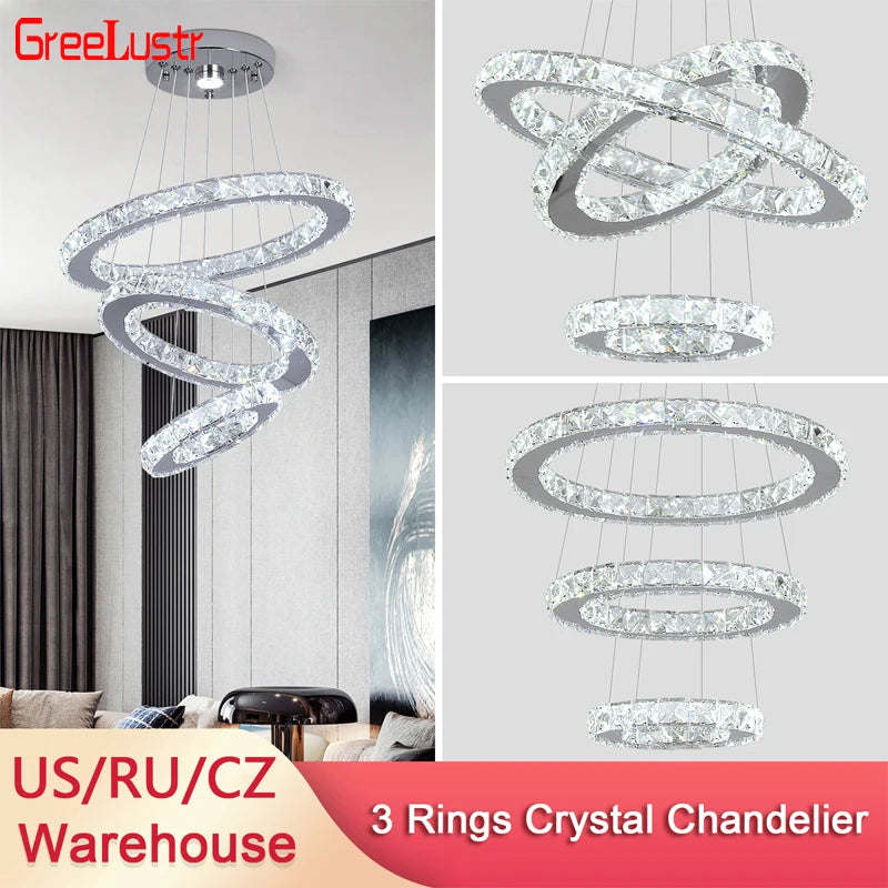 GreeLustr Modern Stainless Steel Crystal Pendant Chandelier Dining Room