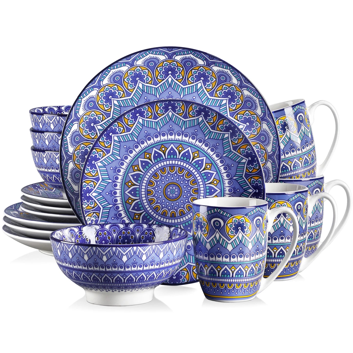 Malacasa Bohemian Mandala Porcelain Dinnerware Set 16 32 48 Piece