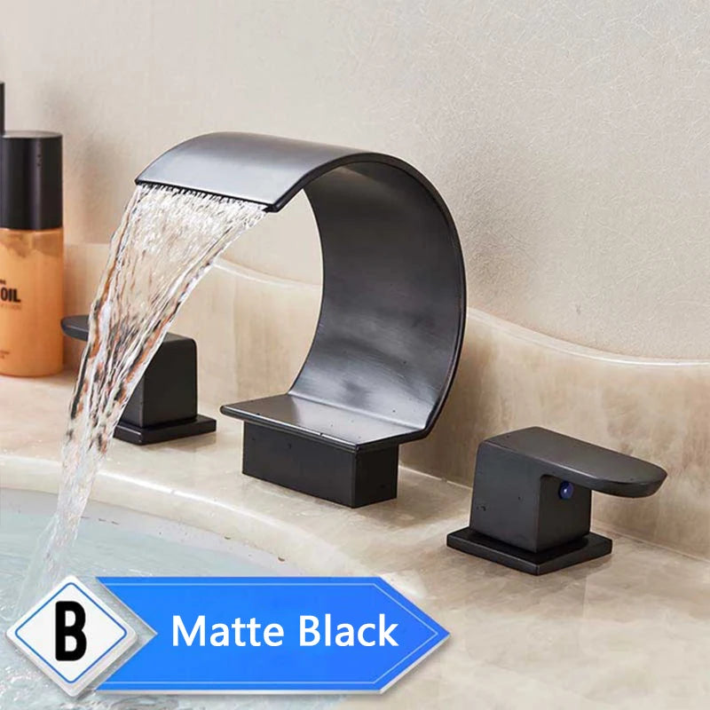 Rozin Waterfall Widespread Basin Faucet With Crystal Handles