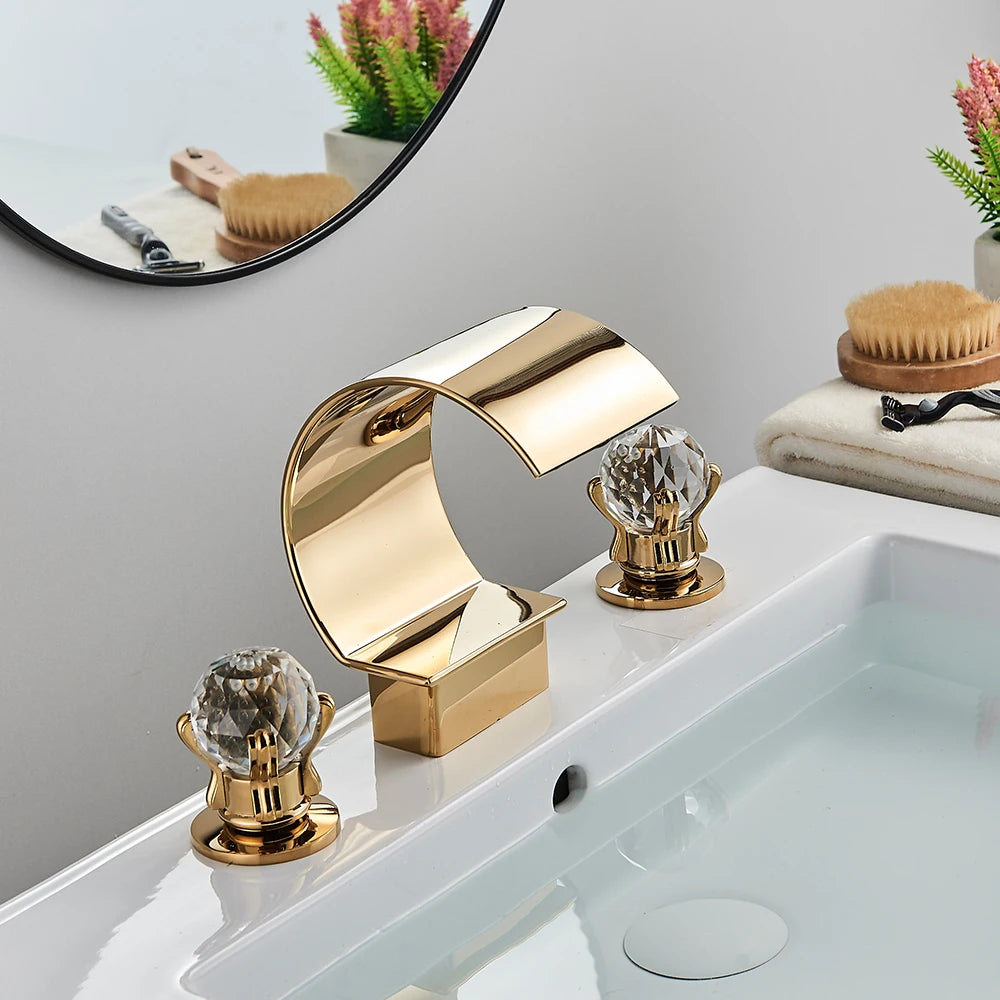 Rozin Waterfall Widespread Basin Faucet With Crystal Handles