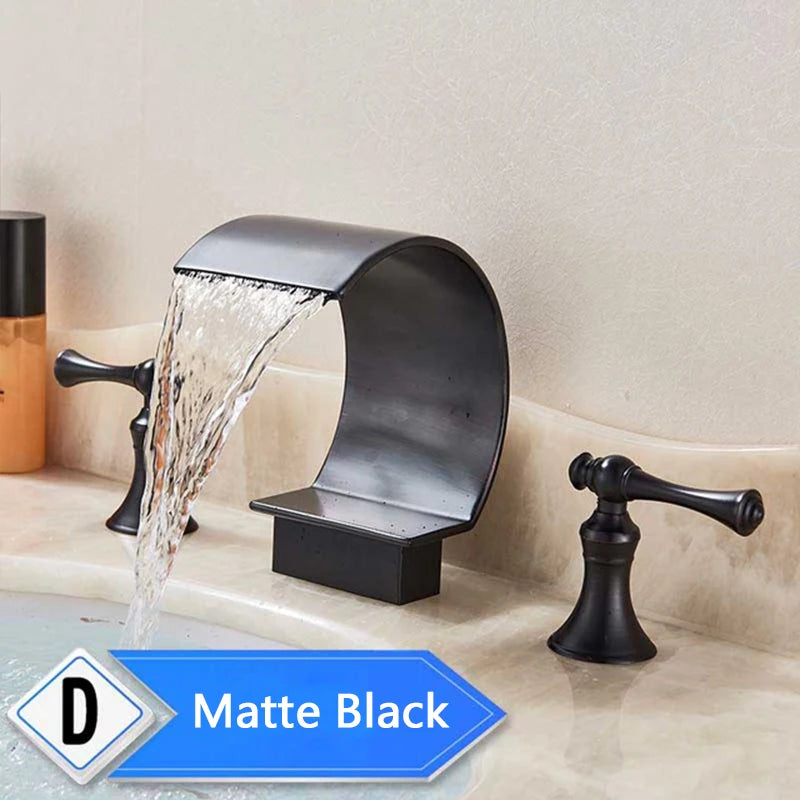 Rozin Golden Waterfall Basin Faucet Dual Crystal Handle Widespread