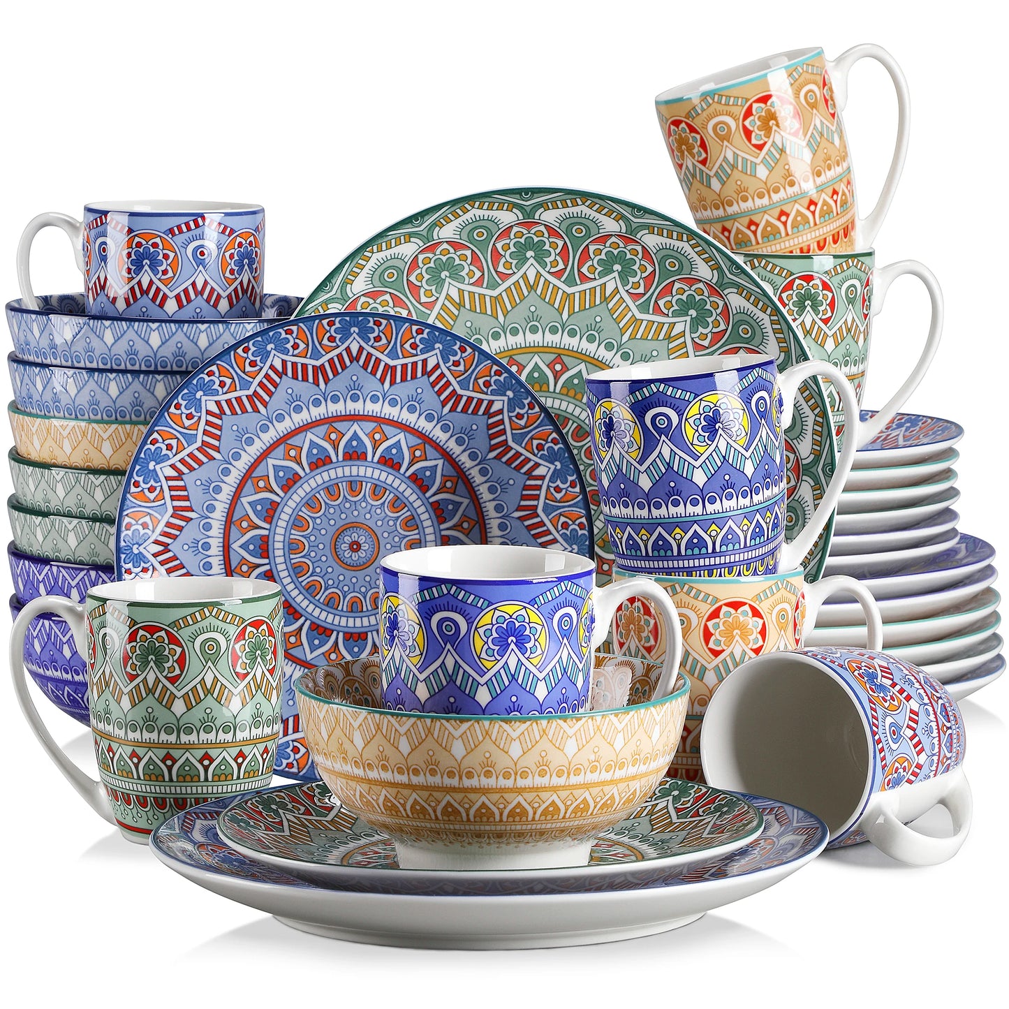 Malacasa Bohemian Mandala Porcelain Dinnerware Set 16 32 48 Piece
