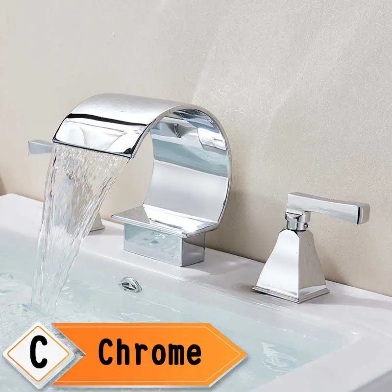 Rozin Golden Waterfall Basin Faucet Dual Crystal Handle Widespread