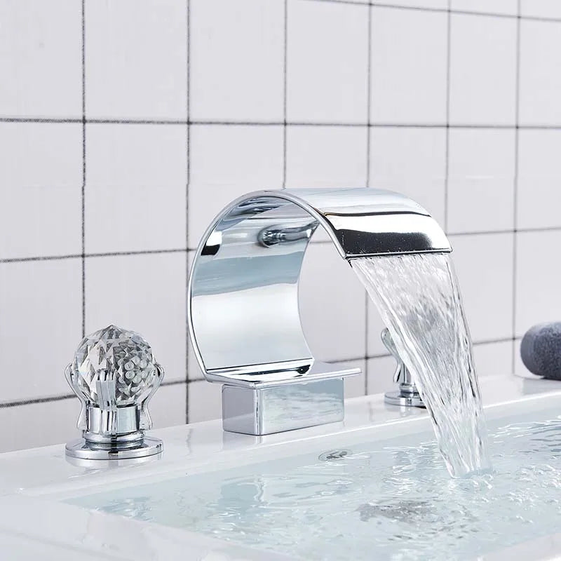 Rozin Waterfall Widespread Basin Faucet With Crystal Handles